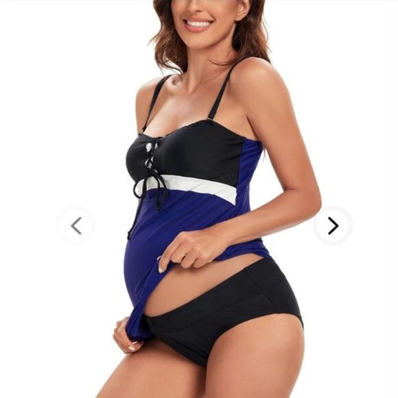 Love2Mi Maternity Swimsuit Navy Pregnancy Bathing Suits Tankini Top Summer Md - Picture 2 of 10